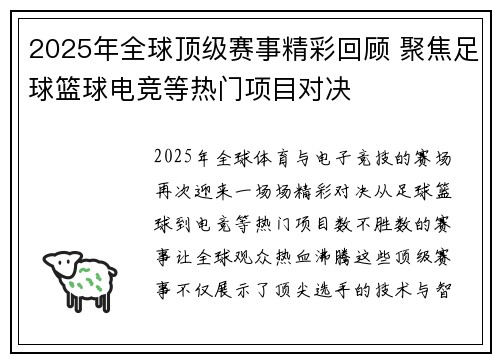 2025年全球顶级赛事精彩回顾 聚焦足球篮球电竞等热门项目对决
