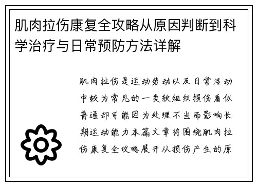 肌肉拉伤康复全攻略从原因判断到科学治疗与日常预防方法详解